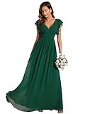 Ever-Pretty Women Dresses Bridesmaid Wedding Guest Dress Elegant Chiffon A-Line Ruffles Sleeve Dark Green 20UK