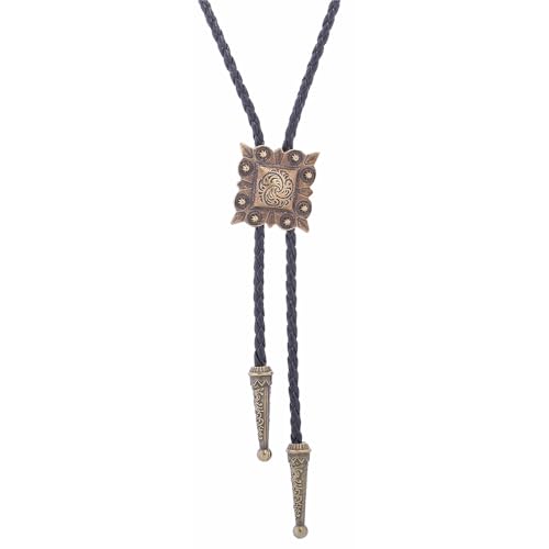 WEYIMVTO Corbata bolo, Colgante de sombrero vaquero con diseño floral grabado en metal estilo western vintage for hombre, for cuello camisa, corbata, accesorios joyería(Bronze)