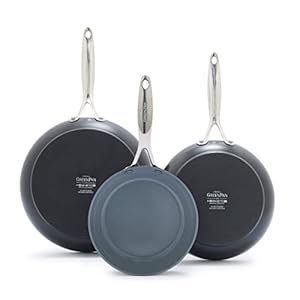 GreenPan Valencia Pro 8″ 9.5″ and 11″ Frying Pan Skillet 3 Piece Set, Hard Anodized Healthy Ceramic Nonstick Cookware, PFAS-Free, Induction, Dishwasher Safe, Ovens Safe, Gray