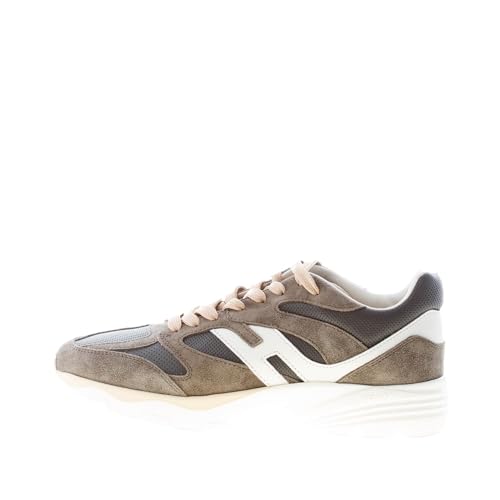 Collezione: Primavera-Estate Hogan Uomo H665 Sneaker in camoscio e Pelle Verde Fango e Panna con punzonature Color Verde Size 41 EU (UK 7)