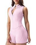 GYM RAINBOW Zip Up Sleeveless Cropped Tank Top Bbl Jacket Lightweight Workout Jackets for Women Slim Fit Gym Running Vest(Pink Lady,Small)