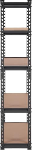 Image of Heavy Duty Metal Rack with Wooden Shelves (Adjustable), 30KG /Shelf, Boltless Storage Organizer, Multipurpose Display Shelves for Kitchen, Garage, Warehouse Black-5 Layers
