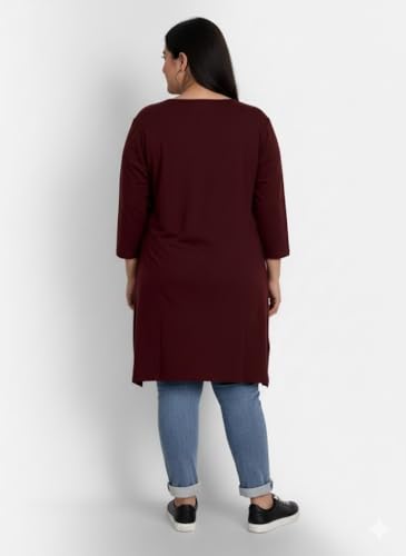 Image of CUPID Women Plus Size Cotton Round Neck Full Sleeves T-Shirt, Nightwear, Sleepwear, Daily Use Gym n Lounge Wear Long Tops for Ladies 3XL to 7XL