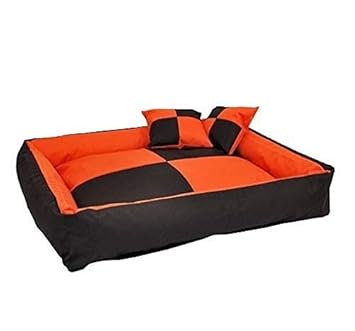 FRISTONE (Small) Soft and Reversible Dual Color Dog Bed with 2 Small Pillow-(Orange/Black-Color)