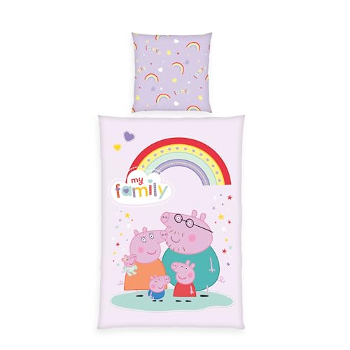 Herding Peppa Pig Ensemble de literie, Motif réversible, taie d'oreiller 70 x 90 cm, Housse de Couette 140 x 200 cm, avec Fermeture éclair, 100%...