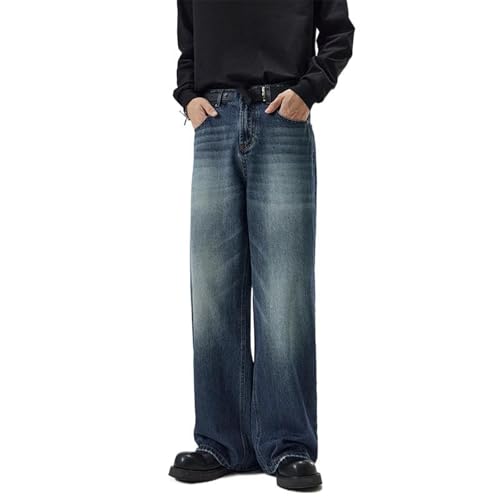 Men's Korean A-Line Spring Jeans Elastic Waist Loose Pants