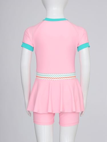 Girl One Piece Swimsuit Short Sleeve Hollow Skirted Swim Jumpsuit Swimwear UPF 50+ Bathing Suit4