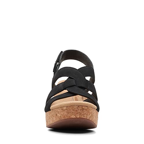 Clarks Clarks Collection Women's Giselle Beach Wedge Sandal, Black Nubuck, 7.5 Medium US