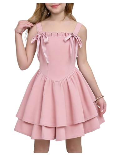 SHENHE Girl's Bow Front Layered Ruffle Corset Dress A Line Fit and Flare Party Dresses