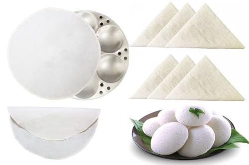 PRAGANIYA COOKWARES Unbleached Pure cotton Idli Steaming Cloth Pack of 6, 30cm Round, for 3-7 Pit Idli Plates, Momos Steaming
