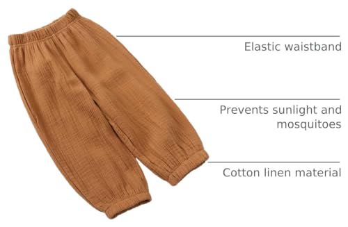 Image of Kids Tales 3 Pack Boys Girls Cotton Linen Pants Child Basic Plain Solid Trousers Big Kids Elastic Waist Long Pants Bloomers