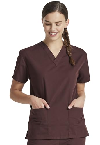 Image of Dickies EDS Signature Scrubs for Women and Scrubs for Men, Unisex One Pocket V-Neck Top in Soft Brushed Poplin 83706