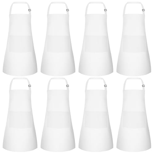 Morcheiong 8/12/24 Stück, verstellbare Kinderschürze, Großpackung mit 2 Taschen, Kleinkinderschürze, Malschürzen zum Kochen, Backen, für Jungen und Mädchen, weiß, 18 x 24 inches