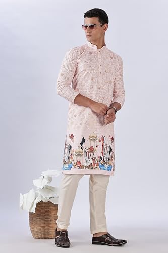 Image of BE ACTIVE Men's Cotton | Regular Fit Casual Mandarin Collar | Long Length Full Sleeves | Embroidered Indian Kurta