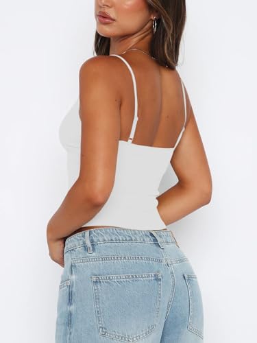 REORIA Butsmooth® Womens Sexy V-Neck Sleeveless Double Lined Going Out Y2K Trendy Cami Shirt Cropped Tank Tops3