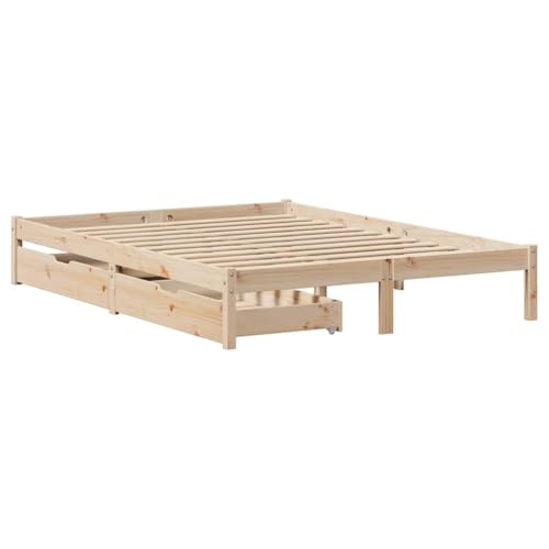vidaXL Massivholzbett, Holzbett mit Schubladen, Bettgestell Bettrahmen mit Lattenrost, Bett Doppelbett für Schlafzimmer, 160x200cm Kiefer