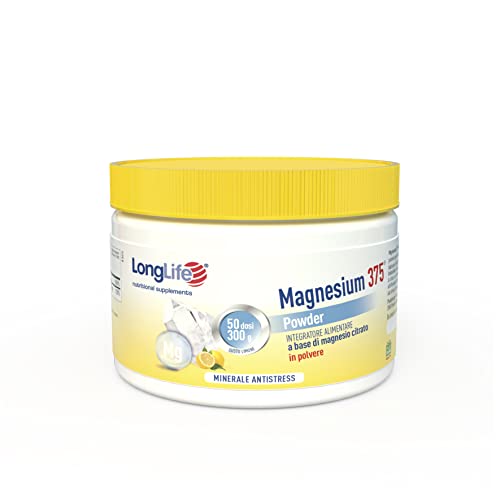 LongLife Magnesium 375® Powder | Integratore di magnesio citrato in polvere | Gusto limone | Senza glutine e vegano