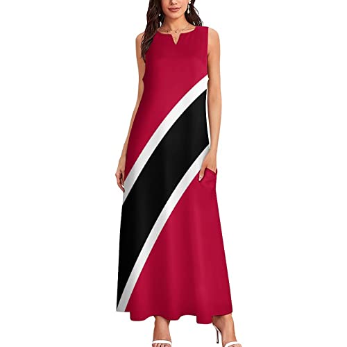 Image of Long Dress Trinidad and Tobago Flag Women's Summer Casual Loose Dress Long Dress Short Sleeve for Girls Fashion Skirts 4XL