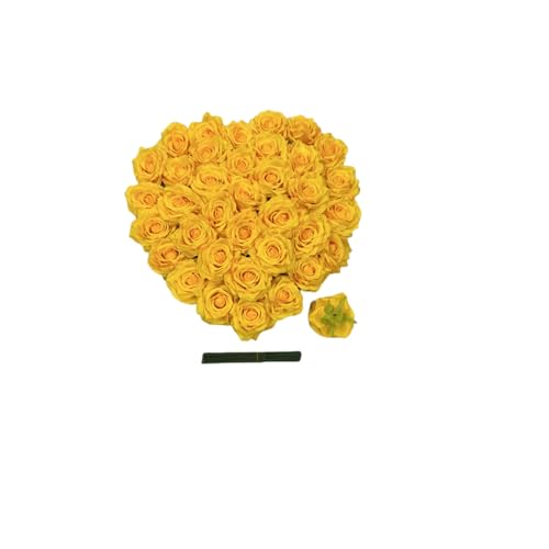 GrainBuds Fake Flower Heads for Craft,3.8" 36 Pcs Fake Roses (Yellow, 3.8)