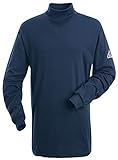 Bulwark Flame Resistant 6.25 oz Cotton Tagless Mock Turtleneck Shirt, Navy, Large