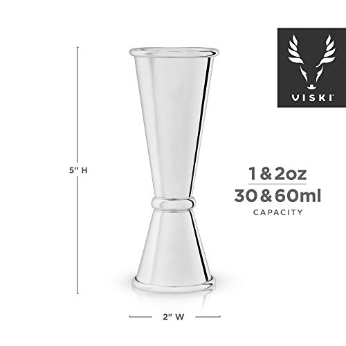 Viski Japanese Style Double Jigger For Cocktails, Bar Kit Essential With Interior Measurements, 1 Oz And 2 Oz, Stainless Steel #TOP2