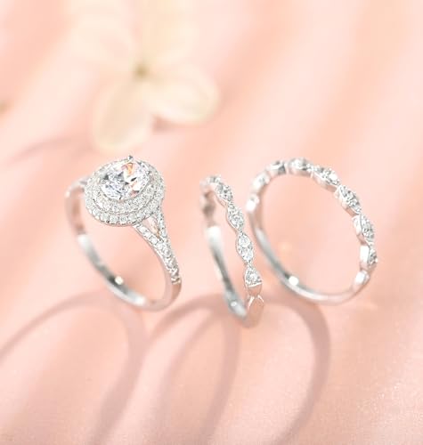 TIGRADE 1.5CT Bridal Ring Sets Oval Cut Cubic Zirconia Wedding Band Halo CZ Engagement for Women Size 3.5-122