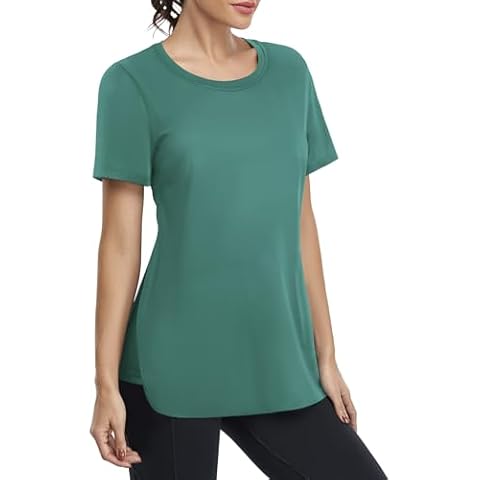 MISS FORTUNE Womens Workout Tops Short Sleeve Athletic Yoga Running Shirts Gym Exercise Clothes Loose Fit Sage Green 2XL Cover