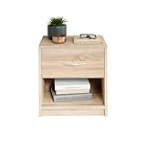 Stella Trading PEPE Nachttisch in Eiche Sonoma Optik - Schlichter Nachtschrank mit einer Schublade passend zu jedem Bett & Schlafzimmer - 39 x 41 x 28 cm (B/H/T)