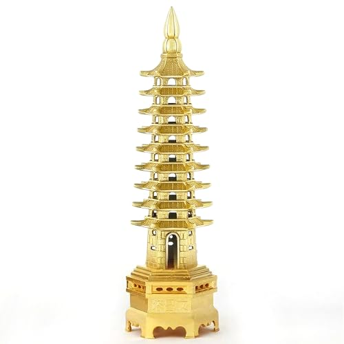 Chiorgone Nine-Tier Wenchang Pagoda Feng Shui Statue – Chinese Tower for Academic Success, Business Prosperity & Home Decor (Golden)