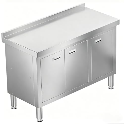 Garvee Stainless Steel Commercial Work Table with 3 Doors, Heavy Duty Metal Storage Cabinet, 47 x 21 x 35 inch Industrial Prep Table for Restaurant, Garage, Kitchen, NSF Ready, 0.8mm Thick