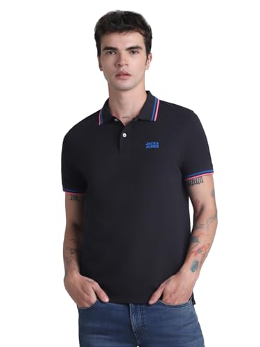 Image of Jack & Jones Men Cotton Solid Slim Fit Polo T-Shirt