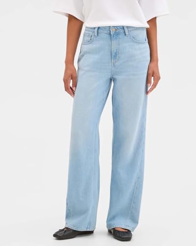 Image of KOTTY Women's High Waist Straight Fit Cotton Blend Denim Jeans|Comfortable Regular Length Casual Jeans for Women