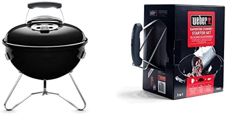 Weber Smokey Joe Charcoal Grill Barbeque, 37cm | Portable BBQ Grill with Lid Cover & Plated Steel Legs | Compact Freestanding Outdoor Oven & Cooker with Porcelain-Enamelled Bowl - Black (1111004)