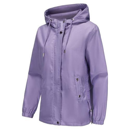 MODFUL Damen Leichte Windjacke mit Kapuze, Packbare Jacke mit Taschen für Frühling, Sommer und Herbst (Lila, S)