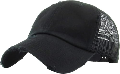 KBETHOS Gorra de béisbol Ajustable de algodón Desgastado Lavado Vintage Estilo Unisex, Camionero Negro., Talla única
