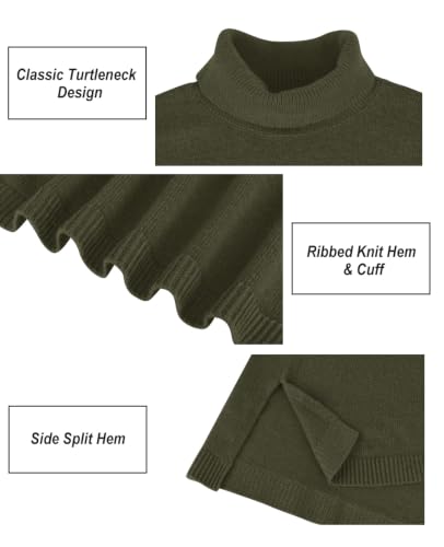 Image of CARCOS Plus Size Sweaters for Women Solid Turtleneck Sweater Long Sleeve Pullover Tops Casual Split Hem Knit Shirts
