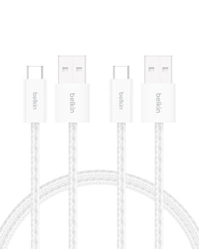 Belkin 2 Pack Braided USB-A to USB-C Charging Cable, 1.5 m, 15W, Flexible Fast Charging Cable, USB-C Cable for iPhone 16 and 15, Galaxy S25, Pixel 9, iPad Pro etc - White