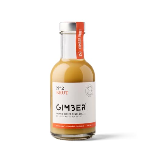 GIMBER N° 2 Brut | Concentrado de jengibre orgánico 200 ml | Bebida orgánica sin alcohol hecha de jengibre, limón y hierbas | Esencia de jengibre premium