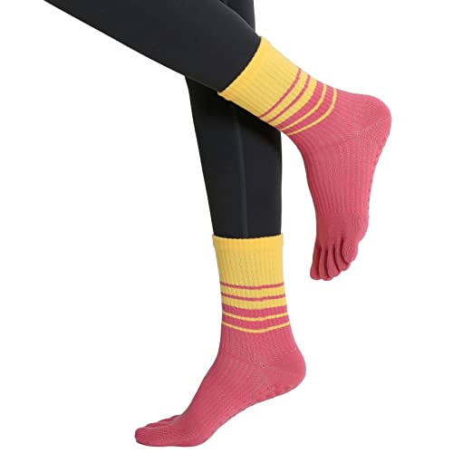 Verdancy Yoga Pilates Toe Socks With Grips For Women Non Slip Colorful Gradient Tie Dye Cushioned Socks For Barre Ballet (Yellow/Red) #TOP29