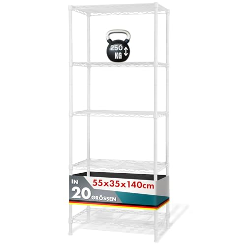 Estante de metal casa pura Rocky blanco - Estante de almacenamiento decorativo y robusto, estante modular para baño, cocina, oficina, almacén, sótano (5 estantes - 55(A) x 35(F) x 140(H) cm)