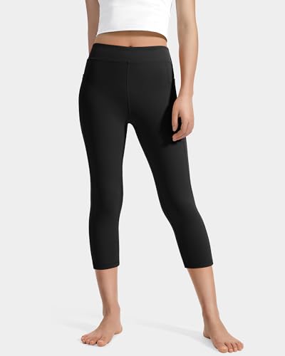 JOCMIC Girls Capri Leggings High Waisted Athletic Leggings with Pockets for Kids Dance Gymnastics Running2