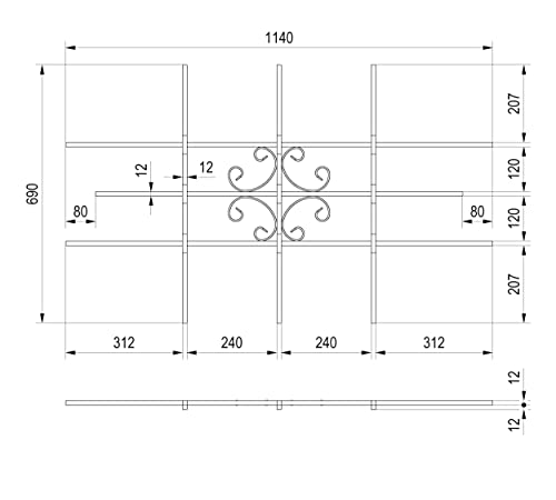SIXONE Fenstergitter Luna 1140 x 690 mm Einbruchsschutz Sicherheitsgitter Feuerverzinkt
