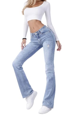 Style-Station Damen Jeans Schlagjeans High Waist Hochschnitt Bootcut blau Hoch-Bund Stretch-Jeans Stretchhose Schlaghosen Damenhose Damenjeans Flare-d Marlene Hellblau-e Gr Größe M 38…