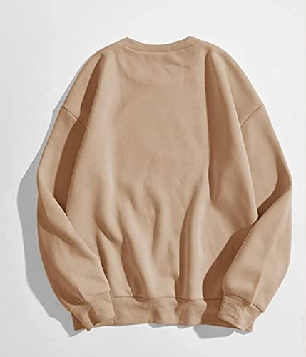 Missactiver Women Oversized Fleece Cartoon Graphic Sweatshirts Crewneck Long Sleeve Drop Shoulder Pullover Sweater Tops(Small,Khaki) #TOP1