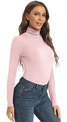 Image of Women's Casual Long Sleeve Turtleneck Tops Slim Fitted Lightweight Base Layer Shirts