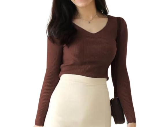 Ribbed V-Neck Full Sleeves Tops for Women (in, Alpha, S, Regular, Black)-picture-30
