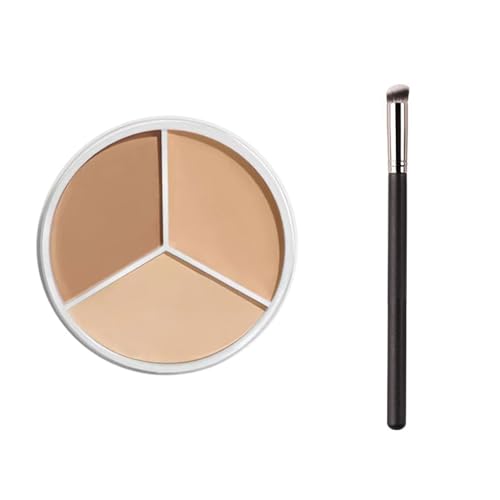 Corrector Facial de 3 Colores, Corrector de Piel Paleta, Corrector de Piel, Corrector de Crema para la Piel, Corrector Impermeable, con Cepillo Corrector, a Prueba de Sudor, para Maquillaje Diario