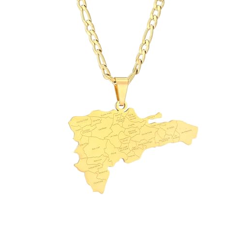 For Dominican Republic Stainless Steel Map Pendant Necklaces Map Jewelry Gold Color Items for Bridal Women Man Party Gifts Earri