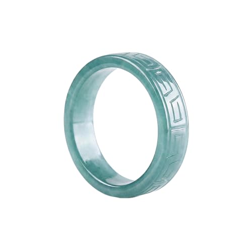 ALOHAPLUS Natural Grade A Jadeite Ring - Genuine Untreated Hand Carved Jade Band Rings for Men & Women - Chinese Style Original Design Jewelry with Gift Box (Blue Jade Thunder 9)