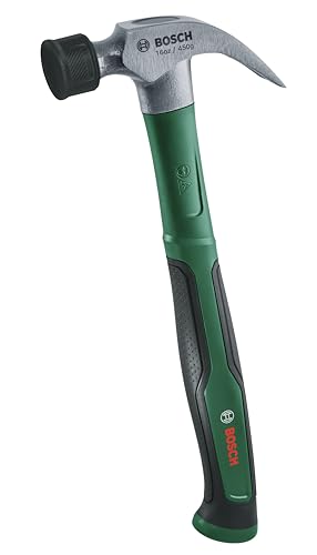 Image of BOSCH Claw Hammer 450 g /16 oz with soft bumper | Carbon Steel Head (50-58 HRC) | Fiberglass Core Handle with Ergonomic Soft-Grip | V-Shaped Claw for Nail Removal | Durable DIY Hand Tool